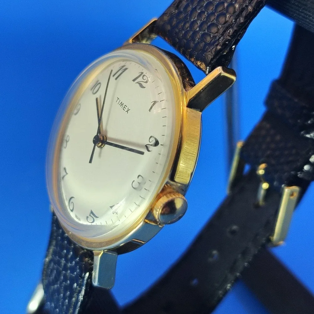 Vintage 1978 Timex Mechanical Wind Gold Tone 39mm Mens Dress Watch Restored‎